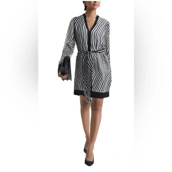 Reiss Tia Black and White Striped Mini Dress NWT - Picture 4 of 14